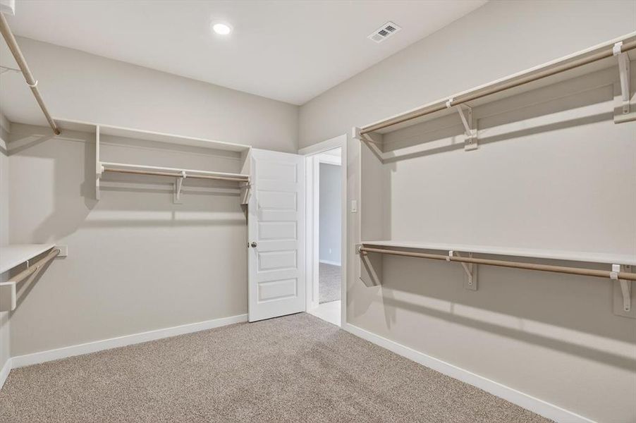 Walk-in closet featuring light gray walls, plush carpeting, and recessed lighting Walk-in closet featuring light gray walls, plush carpeting, and recessed lighting