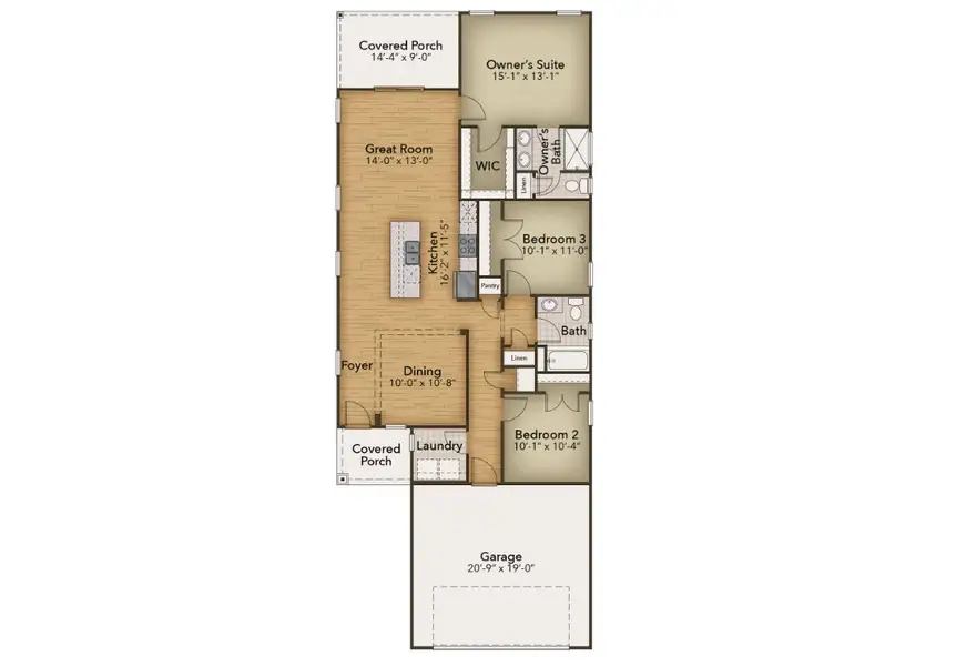 2D floor plan layout for the The Orchid by Chesapeake Homes in Coastal Club of the Carolinas, Calabash, NC (Image 4).