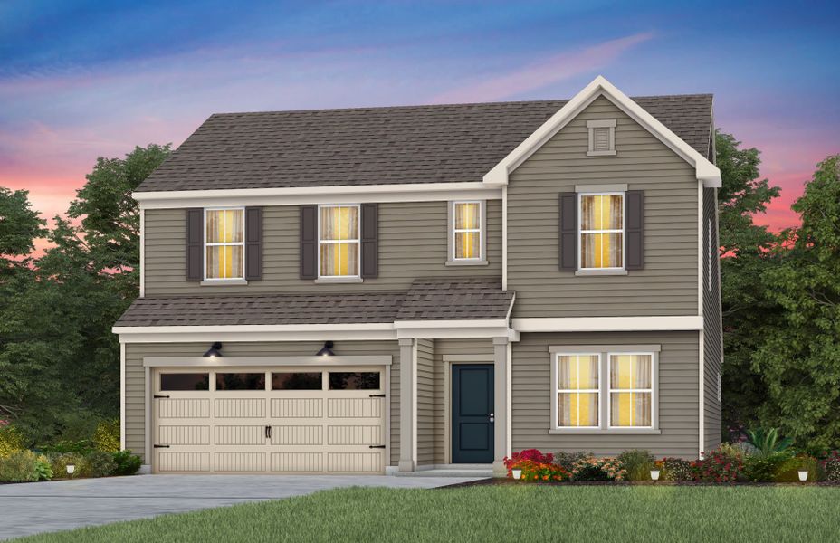 Front exterior of a new home in Michaux Gardens, Belmont, NC, highlighting curb appeal (Image 24). Front exterior of a new home in Michaux Gardens, Belmont, NC, highlighting curb appeal (Image 24).