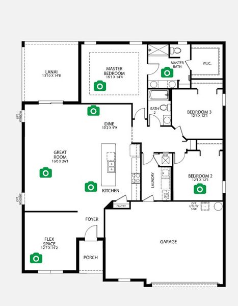 2D floor plan layout for the Melody by Maronda Homes in Eagle Crest, Grant-Valkaria, FL (Image 2). 2D floor plan layout for the Melody by Maronda Homes in Eagle Crest, Grant-Valkaria, FL (Image 2).