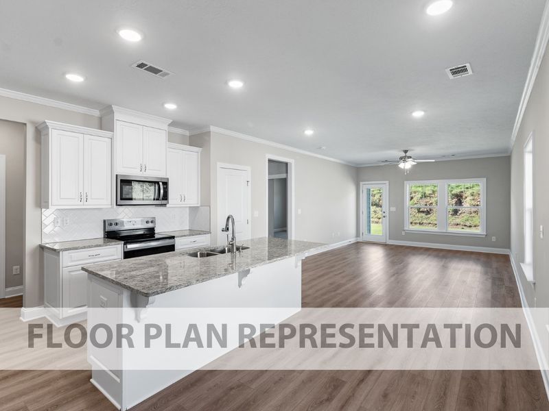The 1313 Plan Kitchen & Living Room | Functional & Maximized Space designed by Ivey Homes