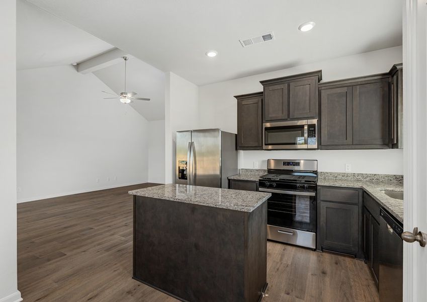 The kitchen has a convenient kitchen island.