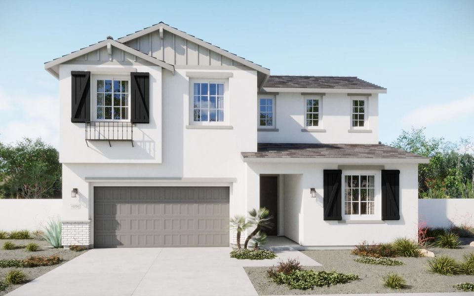 Representative exterior photo of a completed home built from the Poppy by Brookfield Residential in Wildflower at Blossom Rock, Apache Junction, AZ (Image 1).