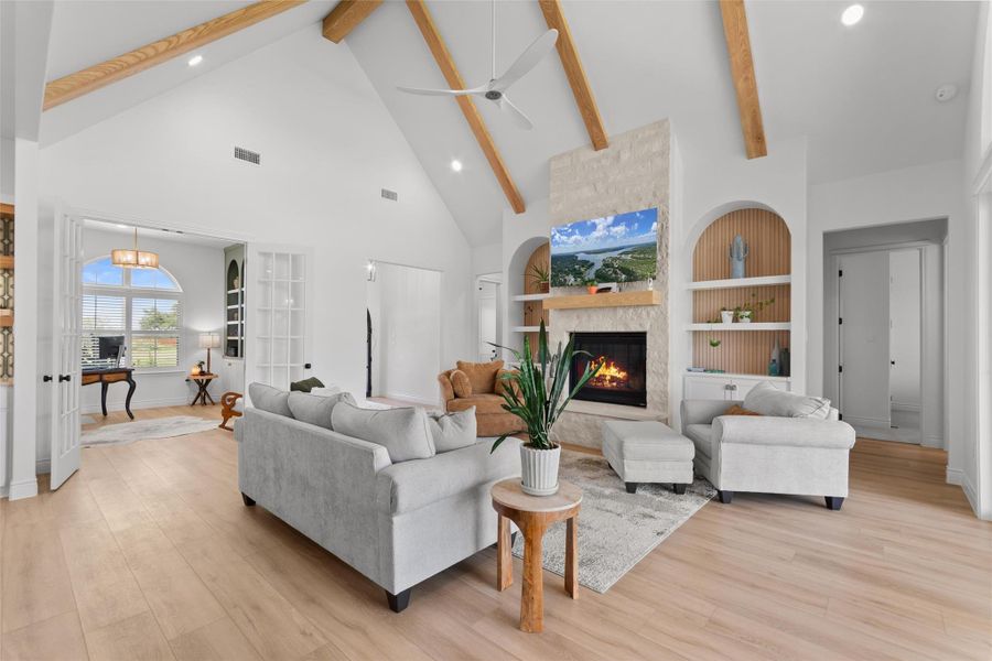Vaulted ceilings and custom fans and lighting are featured throughout. Vaulted ceilings and custom fans and lighting are featured throughout.