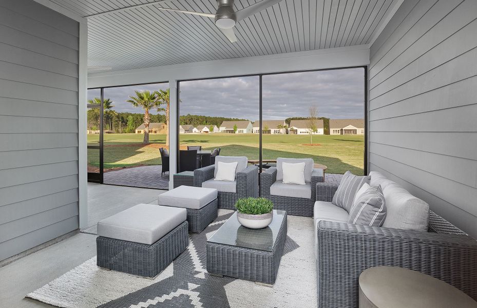 Exterior details and patio area of a home in Sun City Hilton Head, Bluffton (Image 2).