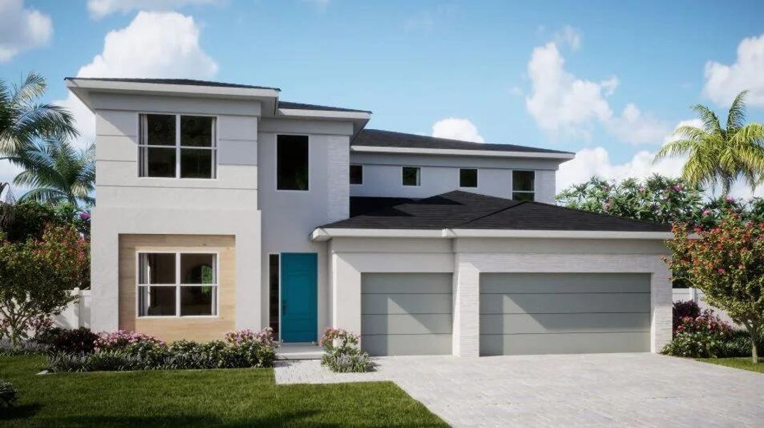 Front exterior of a new home in Arden: The Providence Collection, Loxahatchee, FL, highlighting curb appeal (Image 17).