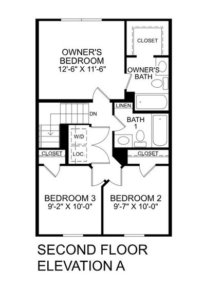 2D floor plan layout for the Juniper by Ryan Homes in Sunset Creek Townhomes, Charlotte, NC (Image 2).