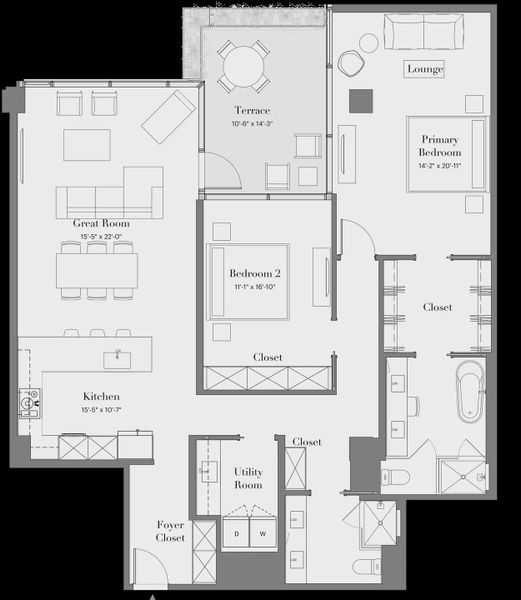 2D floor plan layout for the 2B-07 by Optima Homes in Optima McDowell Mountain, Scottsdale, AZ (Image 1).