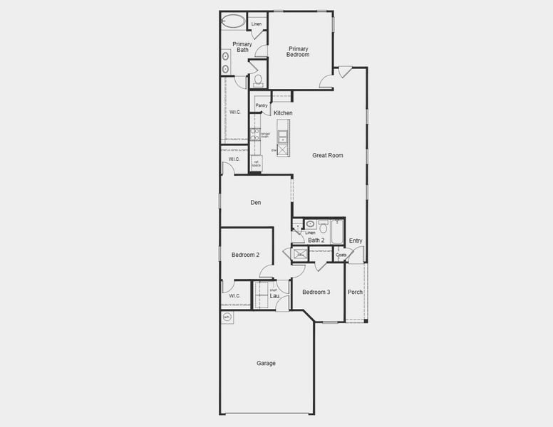 2D floor plan layout for the 1605 Modeled by KB Home in Sunset Oaks, Maxwell, TX (Image 3).
