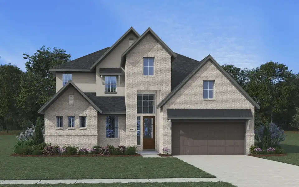 Representative exterior photo of a completed home built from the Hazlee by Chesmar Homes in Jordan Ranch 55's, Fulshear, TX (Image 1). Representative exterior photo of a completed home built from the Hazlee by Chesmar Homes in Jordan Ranch 55's, Fulshear, TX (Image 1).