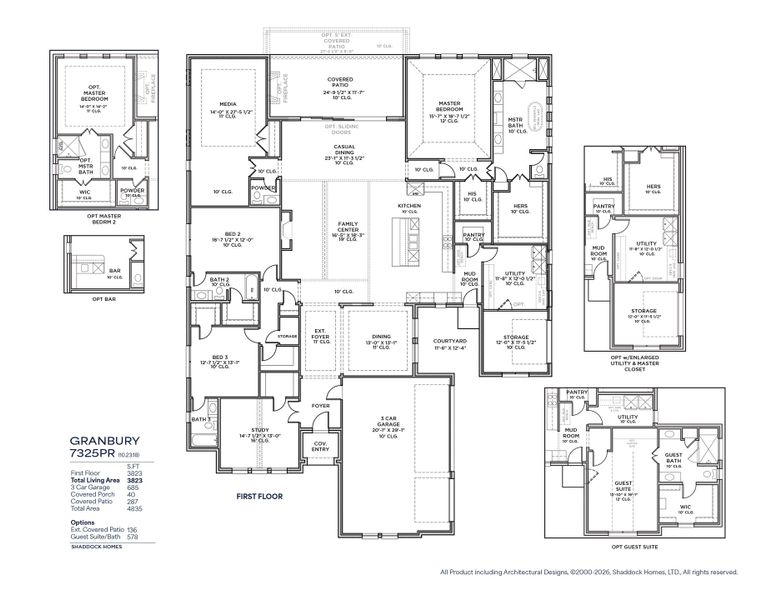 2D floor plan layout for the Granbury - 7325 PR by Shaddock Homes in Whitestone Estates, Parker, TX (Image 3).