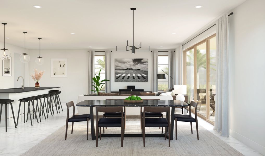 Dining area with chandelier and sliding glass door