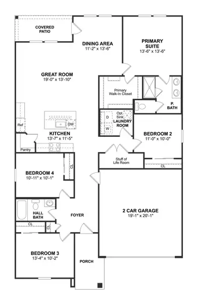 2D floor plan layout for the Goldenrod II by K. Hovnanian® Homes in Ashland, Angleton, TX (Image 3).
