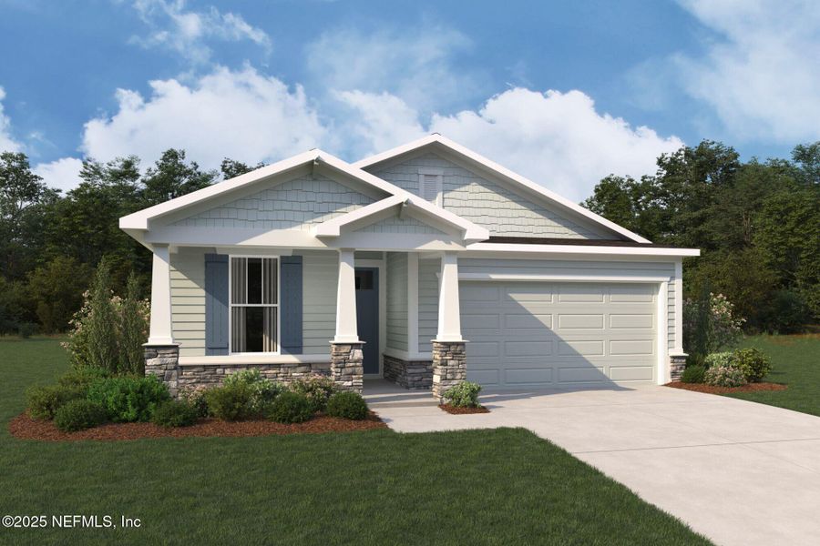 Front exterior of a new home in RiverTown - WaterSong, St. Johns, FL, highlighting curb appeal (Image 10).