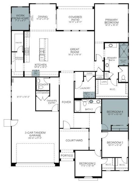2D floor plan layout of this home in Palo Verde at North Creek, Queen Creek, AZ (Image 16).