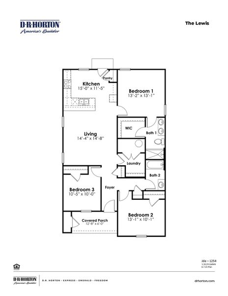 2D floor plan layout for the Lewis by D.R. Horton in Summerville, Darlington, SC (Image 3). 2D floor plan layout for the Lewis by D.R. Horton in Summerville, Darlington, SC (Image 3).
