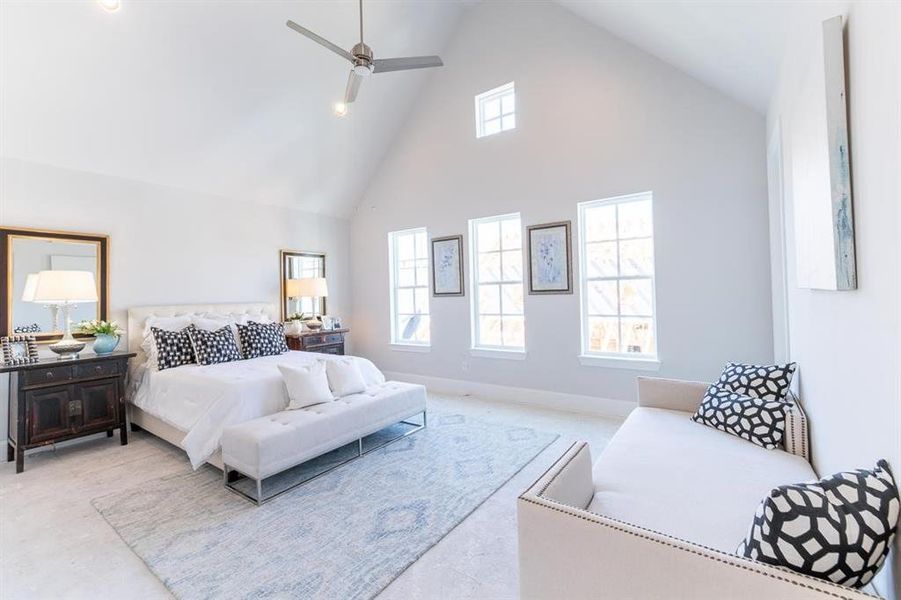 Primary bedroom with Cathedral ceilings and 2 huge closets.  Similar plan and finishes.