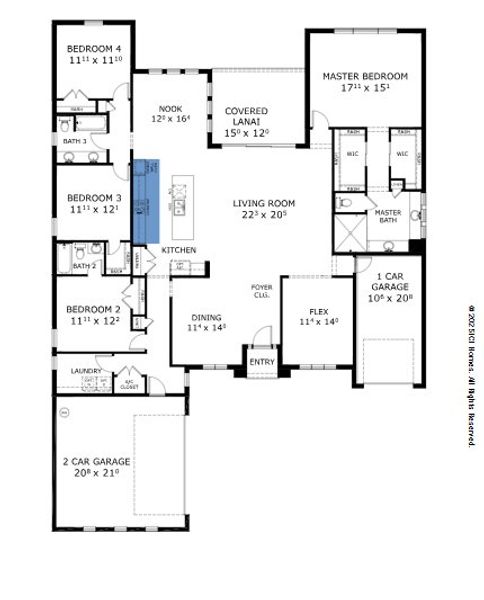 2D floor plan layout for the Egret VII - Pinnacle Series | 80' Wide Lots by ICI Homes in Veranda Bay, Flagler Beach, FL (Image 3).