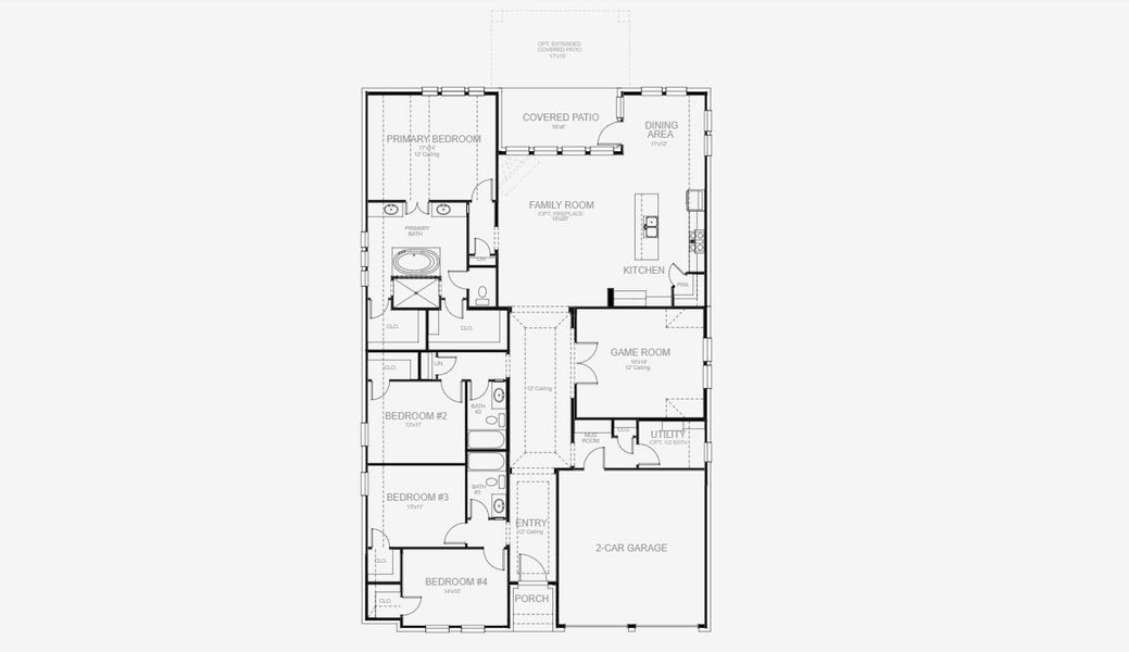 2D floor plan layout for the 2519W by Perry Homes in Devonshire 55', Forney, TX (Image 3). 2D floor plan layout for the 2519W by Perry Homes in Devonshire 55', Forney, TX (Image 3).