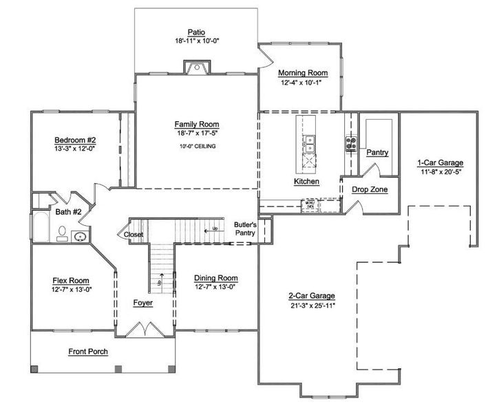 2D floor plan layout for the Greenwood by Niblock Homes in Cordera, Concord, NC (Image 3).