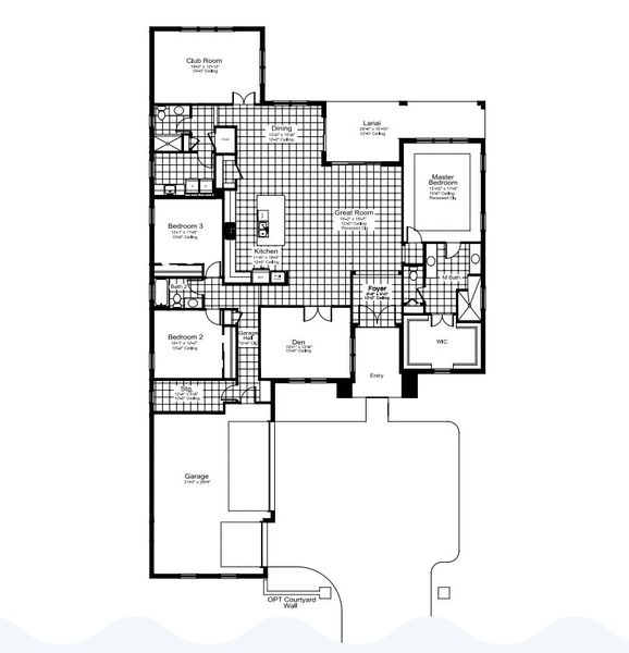 2D floor plan layout for the Oceanside 2 by Neal Signature Homes in Tideline, Bradenton, FL (Image 3).