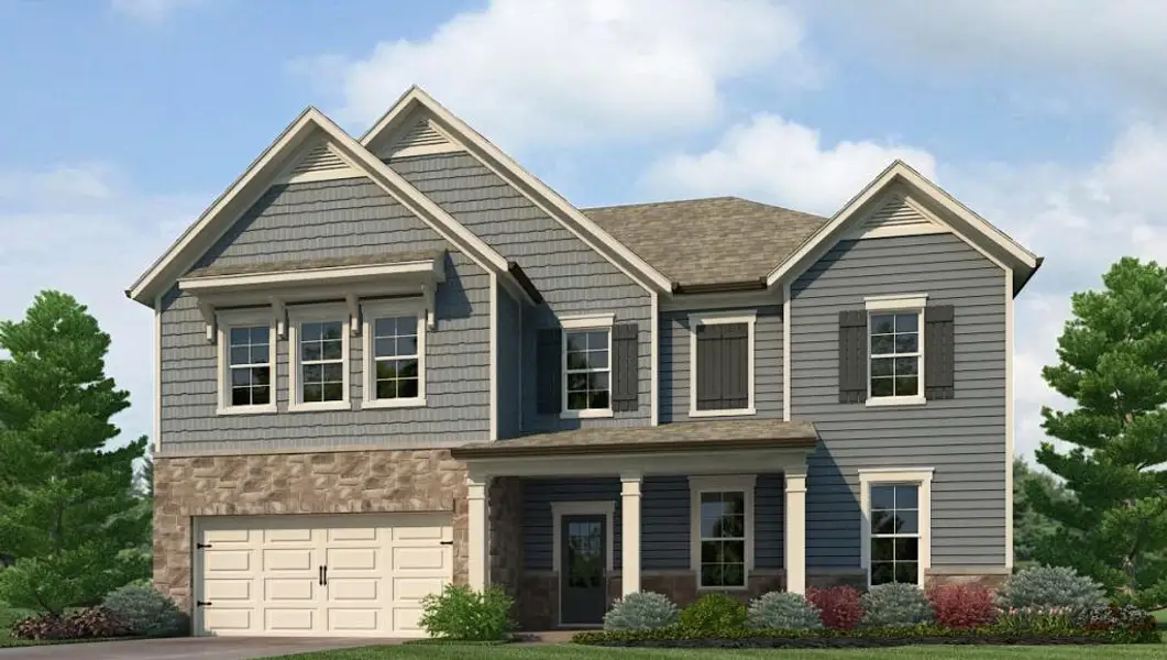 Front exterior of a new home in , South Fulton, GA, highlighting curb appeal (Image 1). Front exterior of a new home in , South Fulton, GA, highlighting curb appeal (Image 1).