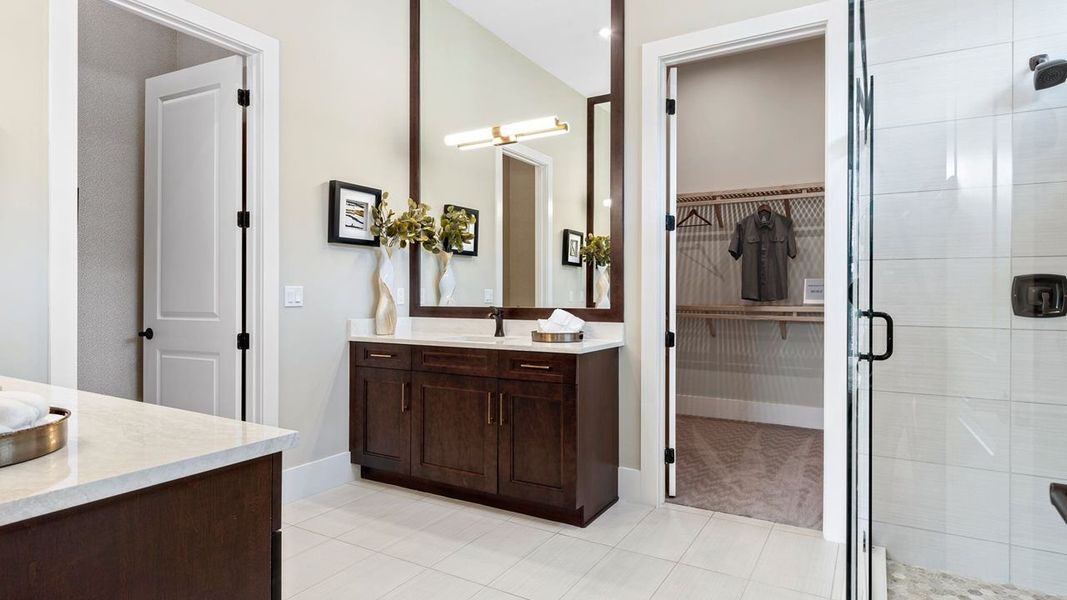Nataile Model Home | Owner's Bath | Photo from sister community