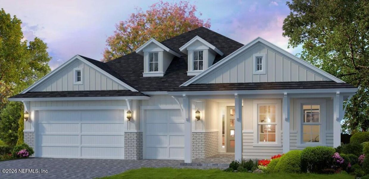 Front exterior of a new home in Seven Pines, Jacksonville, FL, highlighting curb appeal (Image 1). Front exterior of a new home in Seven Pines, Jacksonville, FL, highlighting curb appeal (Image 1).
