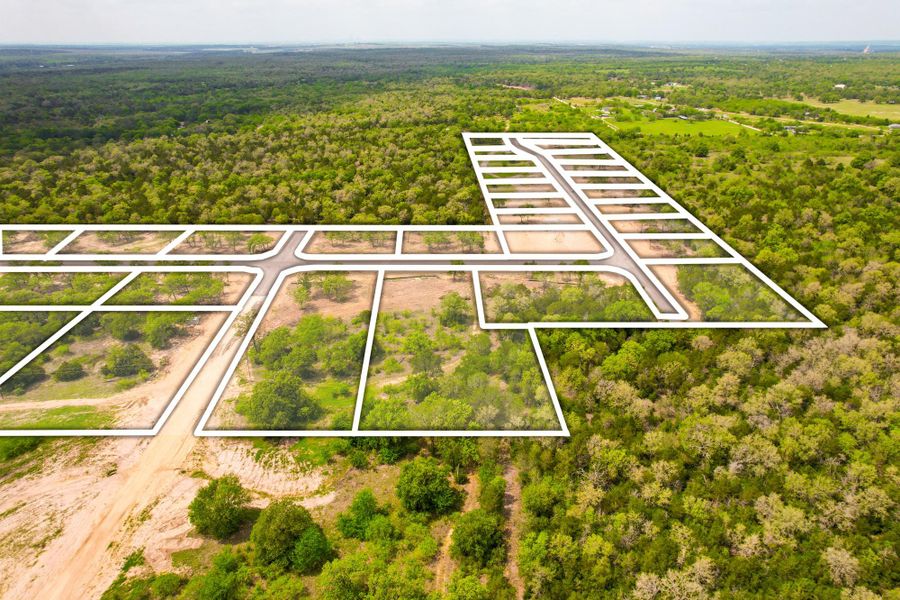 Visualize potential: undeveloped land with marked lots ready for community planning.