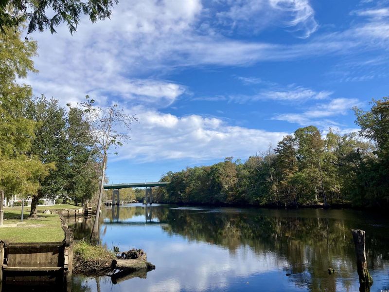 Water view with a notable bridge