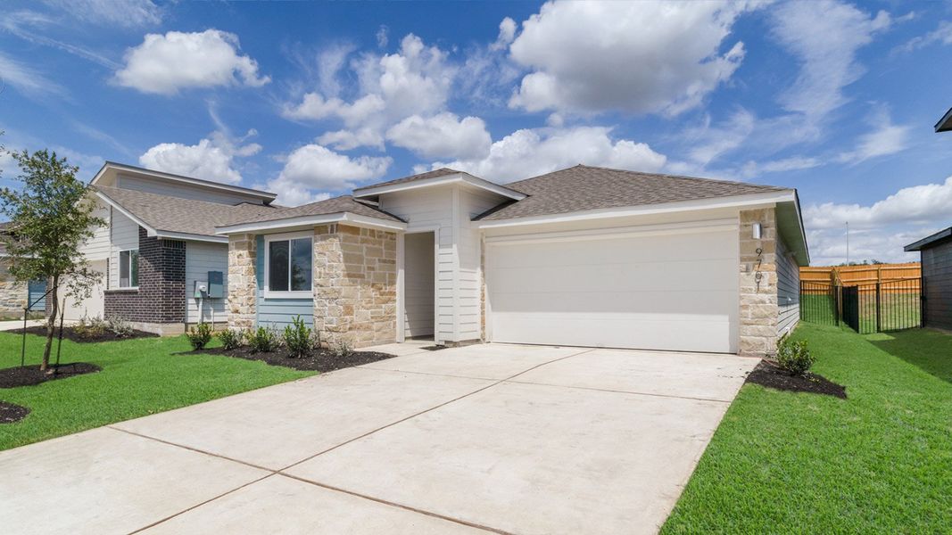 Representative exterior photo of a completed home built from the The Caden by D.R. Horton in Trails at Wildhorse, Austin, TX (Image 2). Representative exterior photo of a completed home built from the The Caden by D.R. Horton in Trails at Wildhorse, Austin, TX (Image 2).