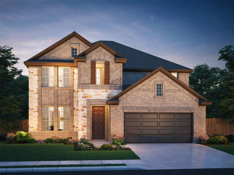 Front exterior of a new home in Kingdom Heights, Rosenberg, TX, highlighting curb appeal (Image 1). Front exterior of a new home in Kingdom Heights, Rosenberg, TX, highlighting curb appeal (Image 1).