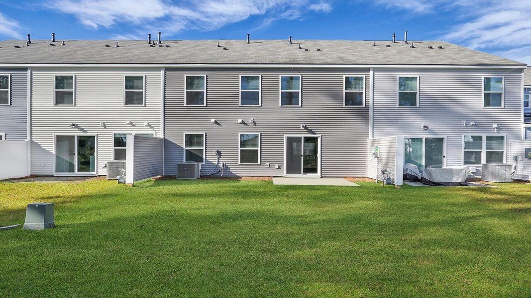 Exterior details and patio area of a home in Pine Hills Townhomes at Cane Bay, Summerville (Image 2).