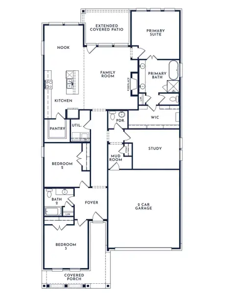 2D floor plan layout of this home in Parkmont – Timberbrook, Justin, TX (Image 3).