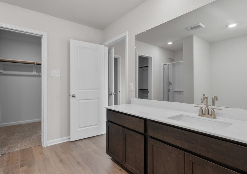 The master bathroom has a sprawling vanity space. The master bathroom has a sprawling vanity space.