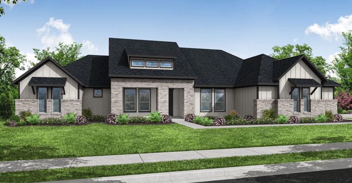 Representative exterior photo of a completed home built from the Olive by Impression Homes in Estates of Palmer, Palmer, TX (Image 4). Representative exterior photo of a completed home built from the Olive by Impression Homes in Estates of Palmer, Palmer, TX (Image 4).