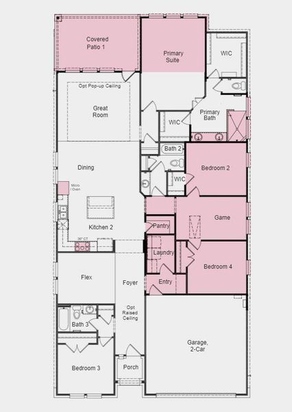 Structural options include: extended primary suite, covered outdoor living, walk in shower at primary bath, gourmet kitchen, game room, bed 4 in lieu of tandem, full gutters, 8' interior doors, and 12: pop up ceiling at gathering room.