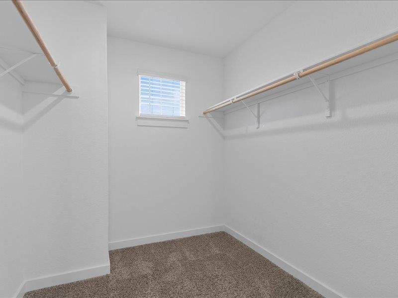 Spacious closet with light colored carpet