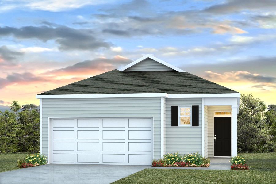 Front exterior of a new home in Pine Hills at Cane Bay, Summerville, SC, highlighting curb appeal (Image 1). Front exterior of a new home in Pine Hills at Cane Bay, Summerville, SC, highlighting curb appeal (Image 1).