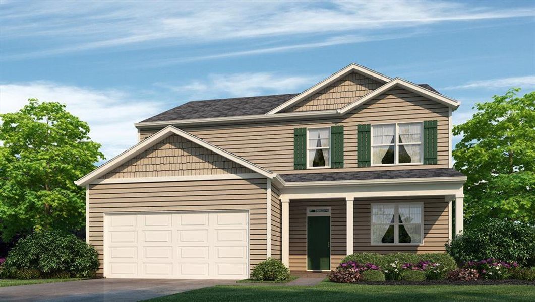 Front exterior of a new home in Twin Lakes, Hoschton, GA, highlighting curb appeal (Image 1). Front exterior of a new home in Twin Lakes, Hoschton, GA, highlighting curb appeal (Image 1).