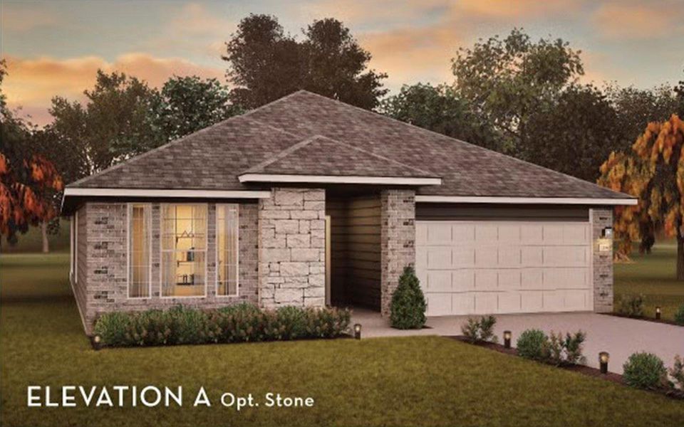 Attractive brick and stone exterior of the Creede Floor Plan by CastleRock Communities, showcasing classic curb appeal, a spacious 2.5 car garage, and a wide driveway, setting the tone for comfortable one story living in the desirable Sundance Cove community. **Photos are representative only and may vary as built.** Attractive brick and stone exterior of the Creede Floor Plan by CastleRock Communities, showcasing classic curb appeal, a spacious 2.5 car garage, and a wide driveway, setting the tone for comfortable one story living in the desirable Sundance Cove community. **Photos are representative only and may vary as built.**