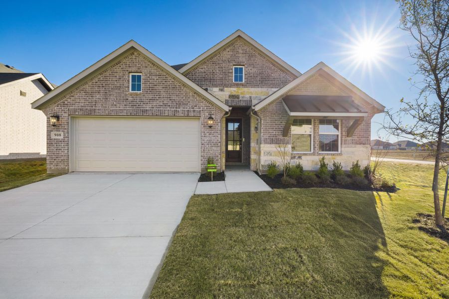 Front exterior of a new home in Elevon, Lavon, TX, highlighting curb appeal (Image 22).
