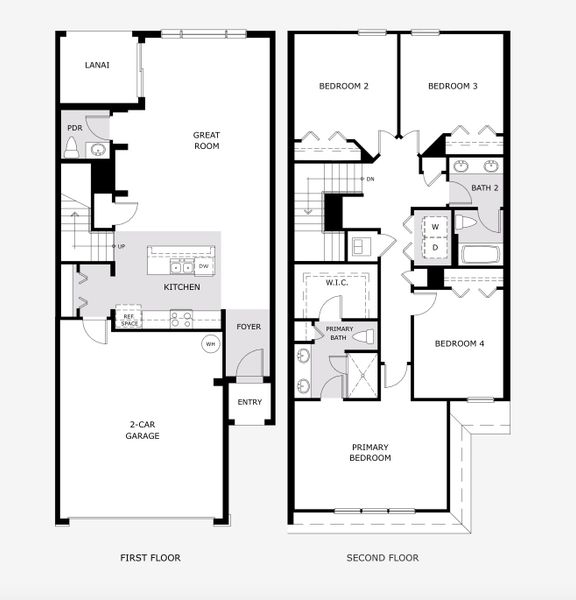 2D floor plan layout for the Powell by Landsea Homes in Thompson Village Townhomes, Apopka, FL (Image 3).
