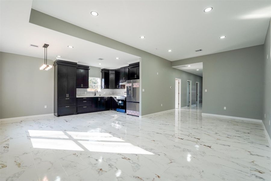 living room /dining and kitchen. a beautiful mobile Island fits perfect in kitchen