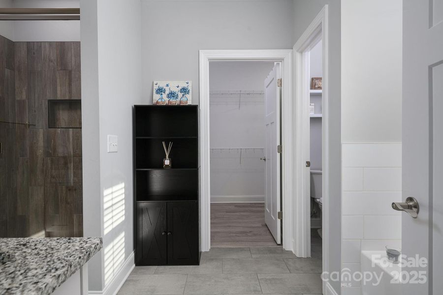 Huge primary bathroom with a walk in closet!