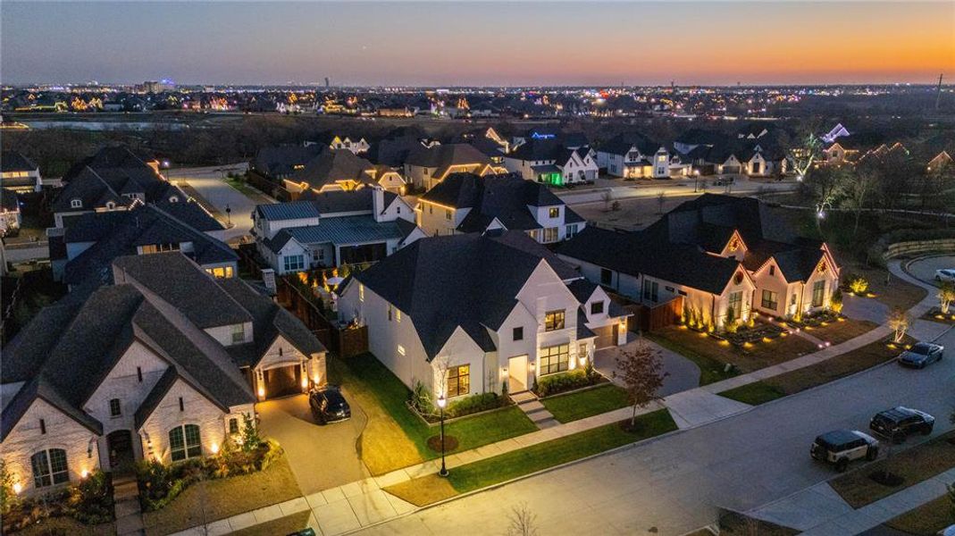 View of aerial view at dusk