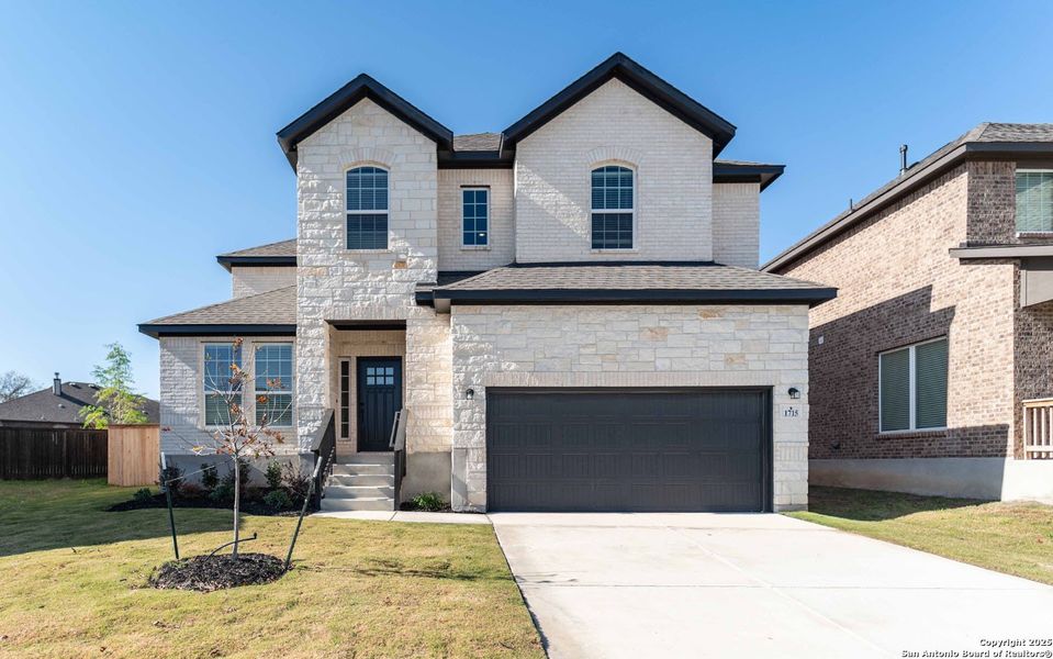 Front exterior of a new home in Arcadia Ridge, San Antonio, TX, highlighting curb appeal (Image 1). Front exterior of a new home in Arcadia Ridge, San Antonio, TX, highlighting curb appeal (Image 1).