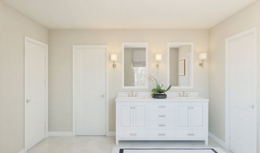 Primary bath with freestanding vanity