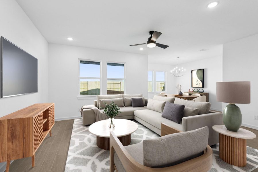 Open great room and dining area