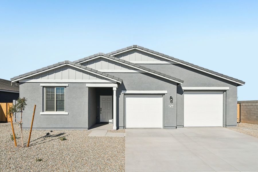 Farmhouse exterior elevation, finishes may vary by community. See Sales Counselor for details